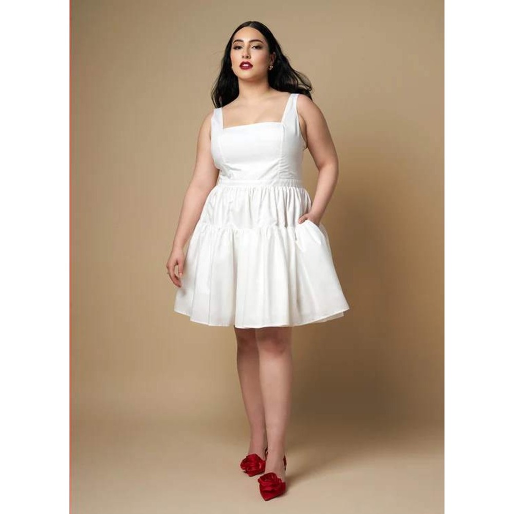 Rebdolls Women's White Plus Size Peony Tiered Corset Mini Skater Dress 1x